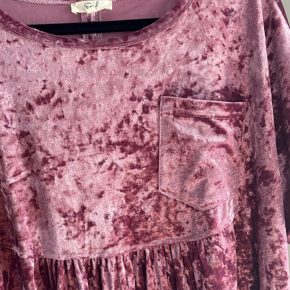 Easel Boho Velvet Pink Women's Baby Doll Top Plus Size 1X - Picture 2 of 5